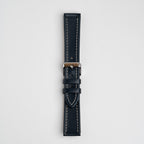 Raised Edge Oil Leather Blue Watch Strap, buckled up, front view