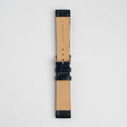 Raised Edge Oil Leather Blue Watch Strap, underside showing the lining