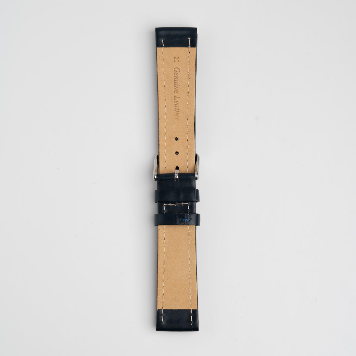 Raised Edge Oil Leather Blue Watch Strap, underside showing the lining