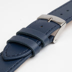 Blue Mayfair Subtle Quick Release watch strap, close-up of the buckle and keepers