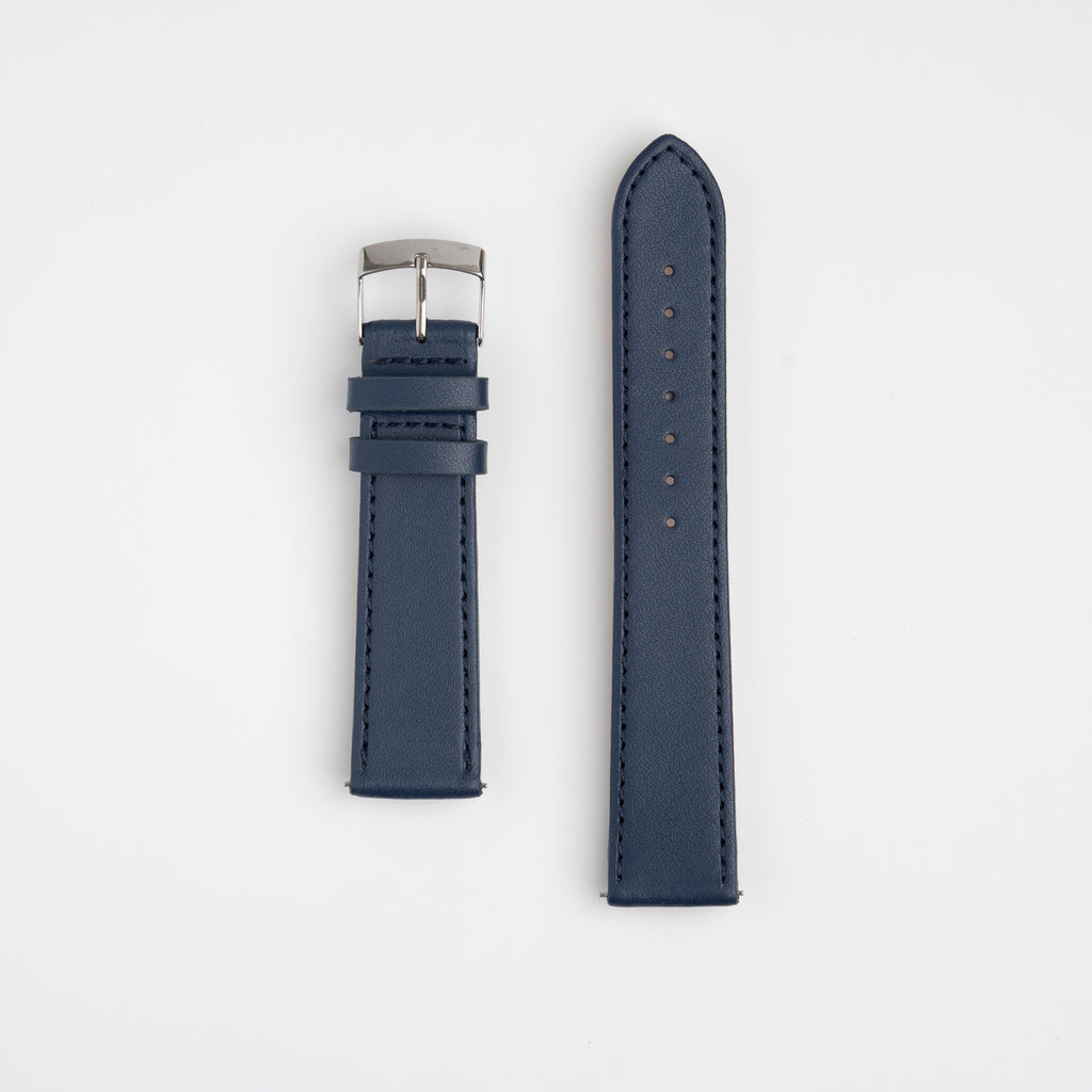 Blue Mayfair Subtle Quick Release watch strap, laid flat with its buckle