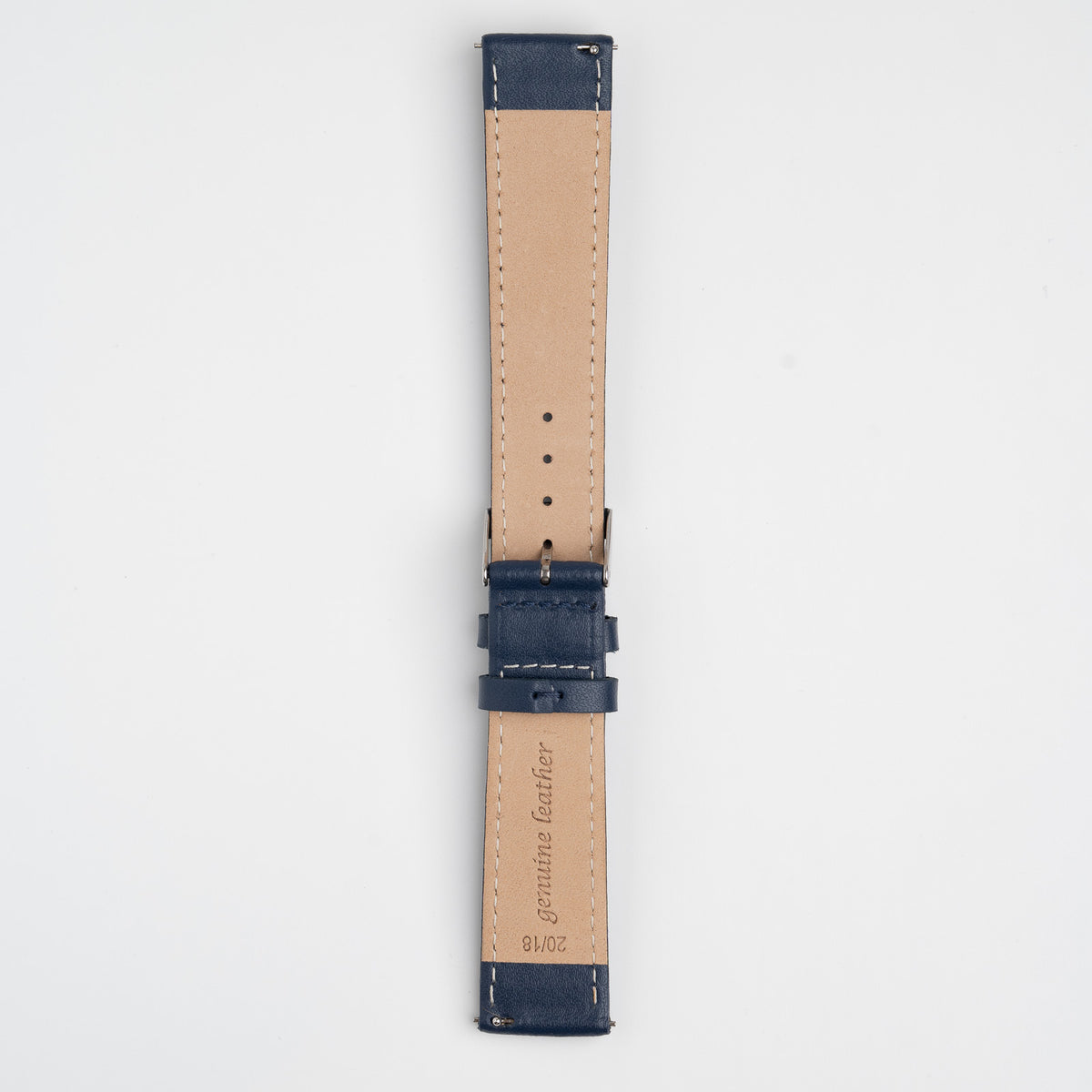 Blue Mayfair Subtle Quick Release watch strap, buckled, back view
