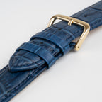 Alligator Value Padded Blue Watch Strap, close-up of the buckle and keepers
