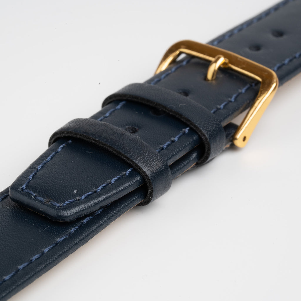 Calf Value Blue Watch Strap, close-up of the buckle and keepers