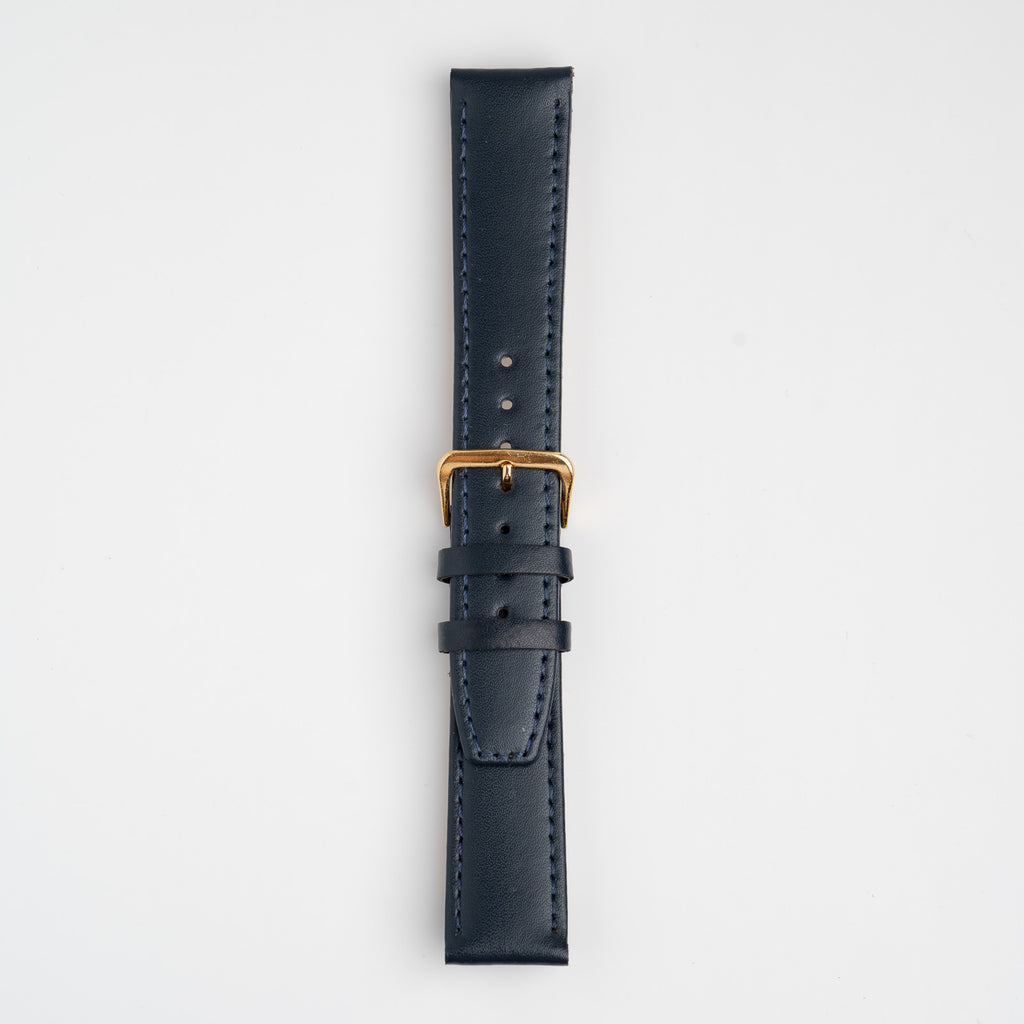 Calf Value Blue Watch Strap, buckled up, front view