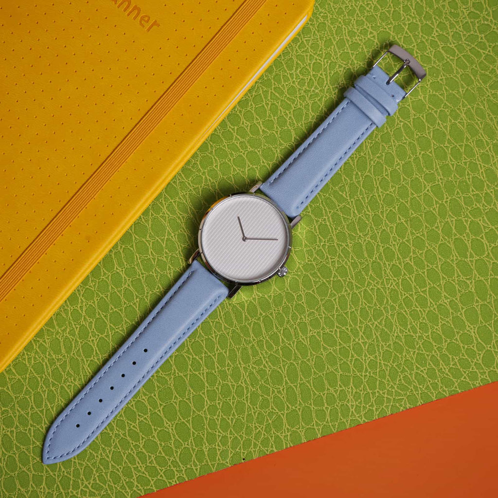 Mimic Eminence Quick Release Blue Watch Strap, shown on a watch