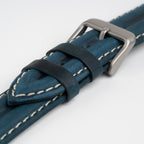 Submerge Double Ridge Blue Watch Strap, close-up of the buckle and keepers