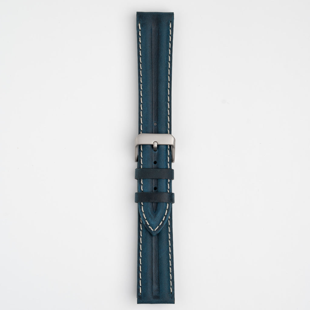 Submerge Double Ridge Blue Watch Strap, buckled up, front view