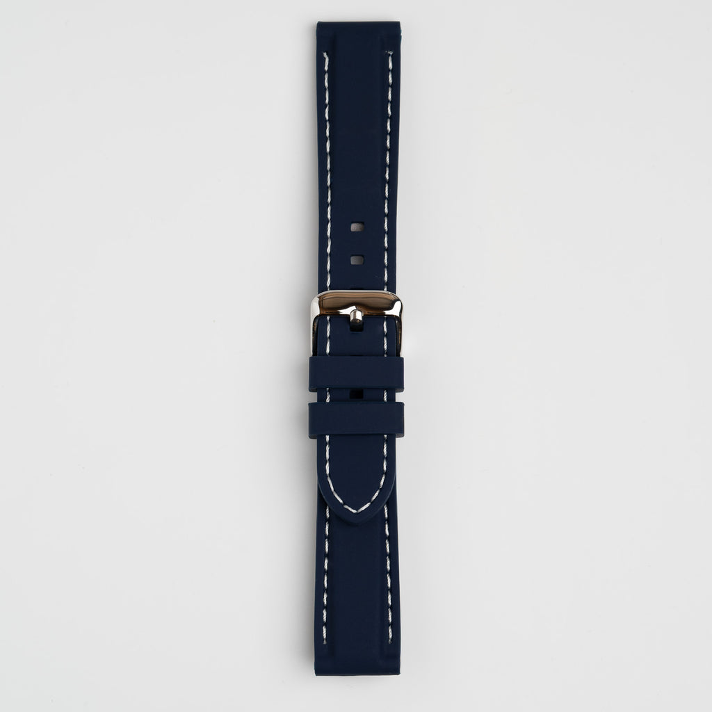 Submerge Extent Blue & White Watch Strap, buckled up, front view