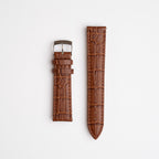 Brown Mayfair Super Quick Release watch strap, laid flat with its buckle