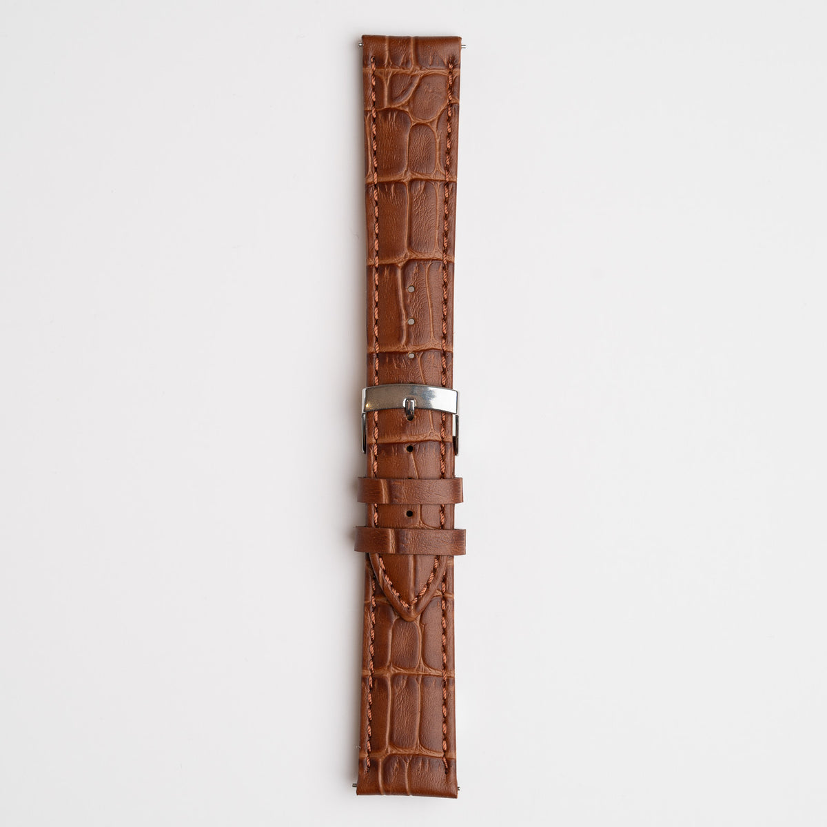 Brown Mayfair Super Quick Release watch strap, buckled, front view
