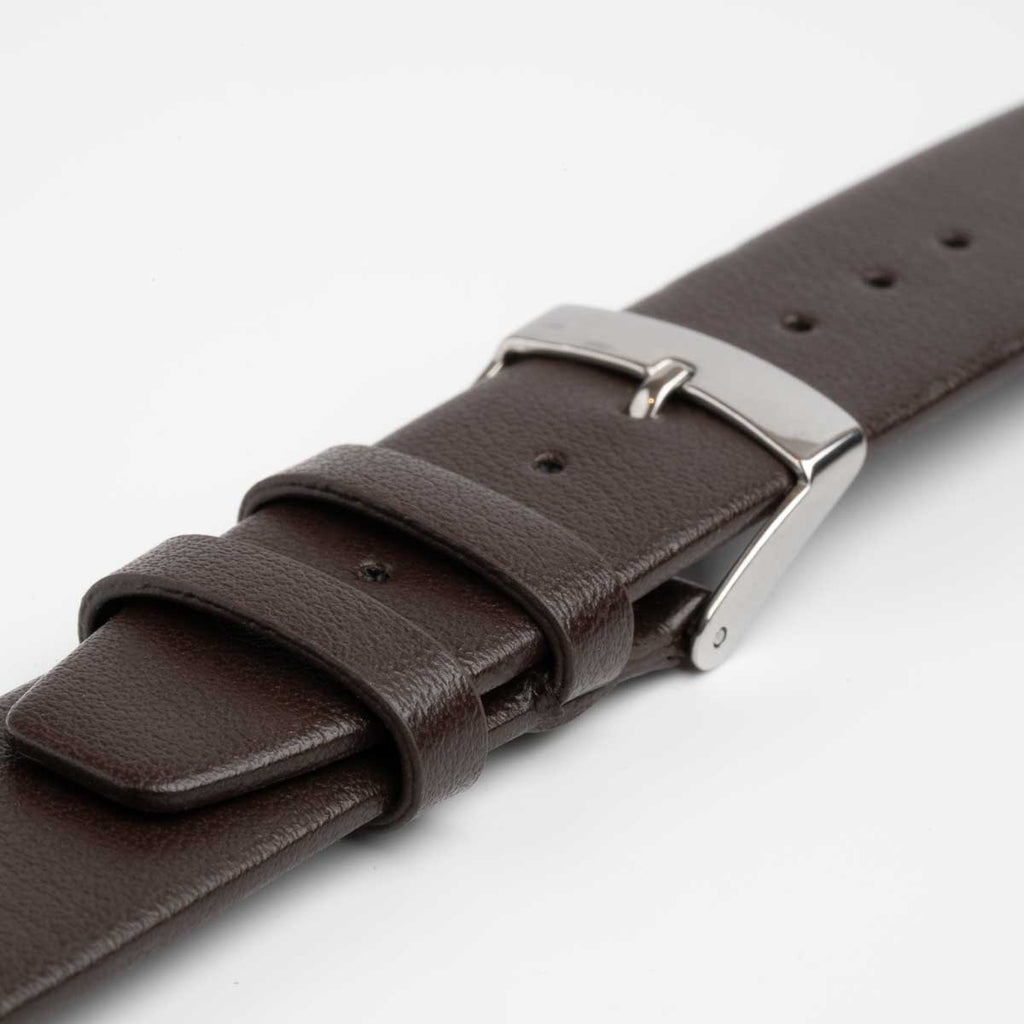 Apple Fibre Brown Watch Strap, close-up of the buckle and keepers