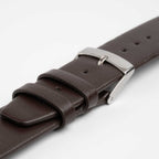 Apple Fibre Brown Watch Strap, close-up of the buckle and keepers
