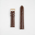 Brown Mayfair Classic watch strap, laid flat with its buckle