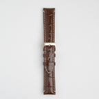 Brown Mayfair Classic watch strap, buckled, front view
