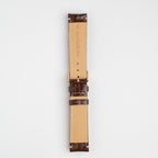 Brown Mayfair Classic watch strap, buckled, back view