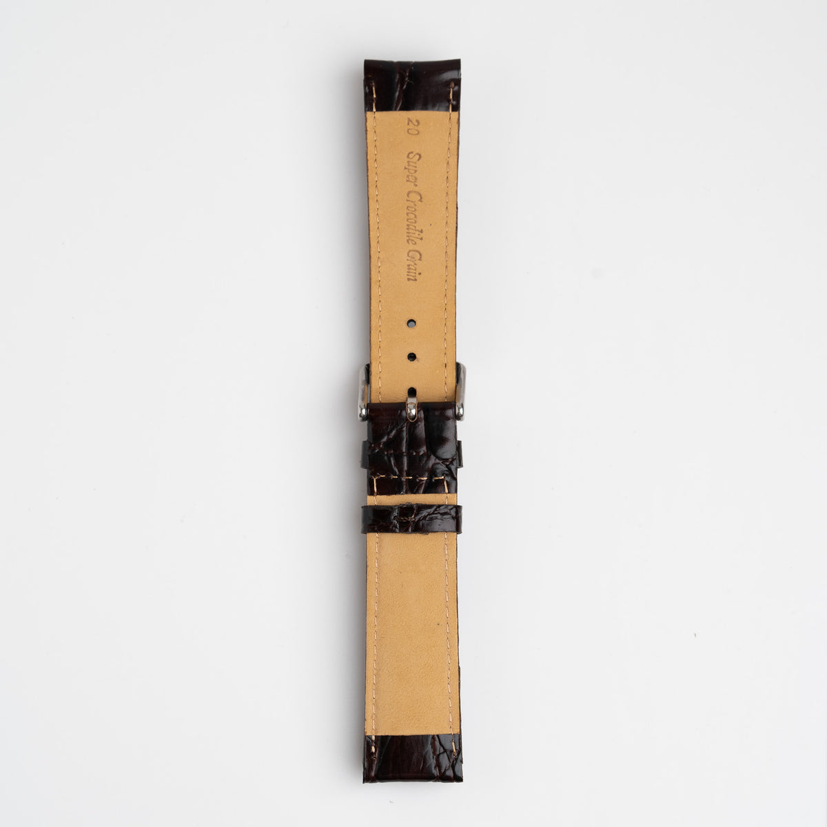 Brown Mayfair Deluxe XXL watch strap, buckled, back view