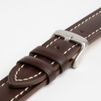 Windsor Bold Dark Brown Watch Strap, close-up of the buckle and keepers