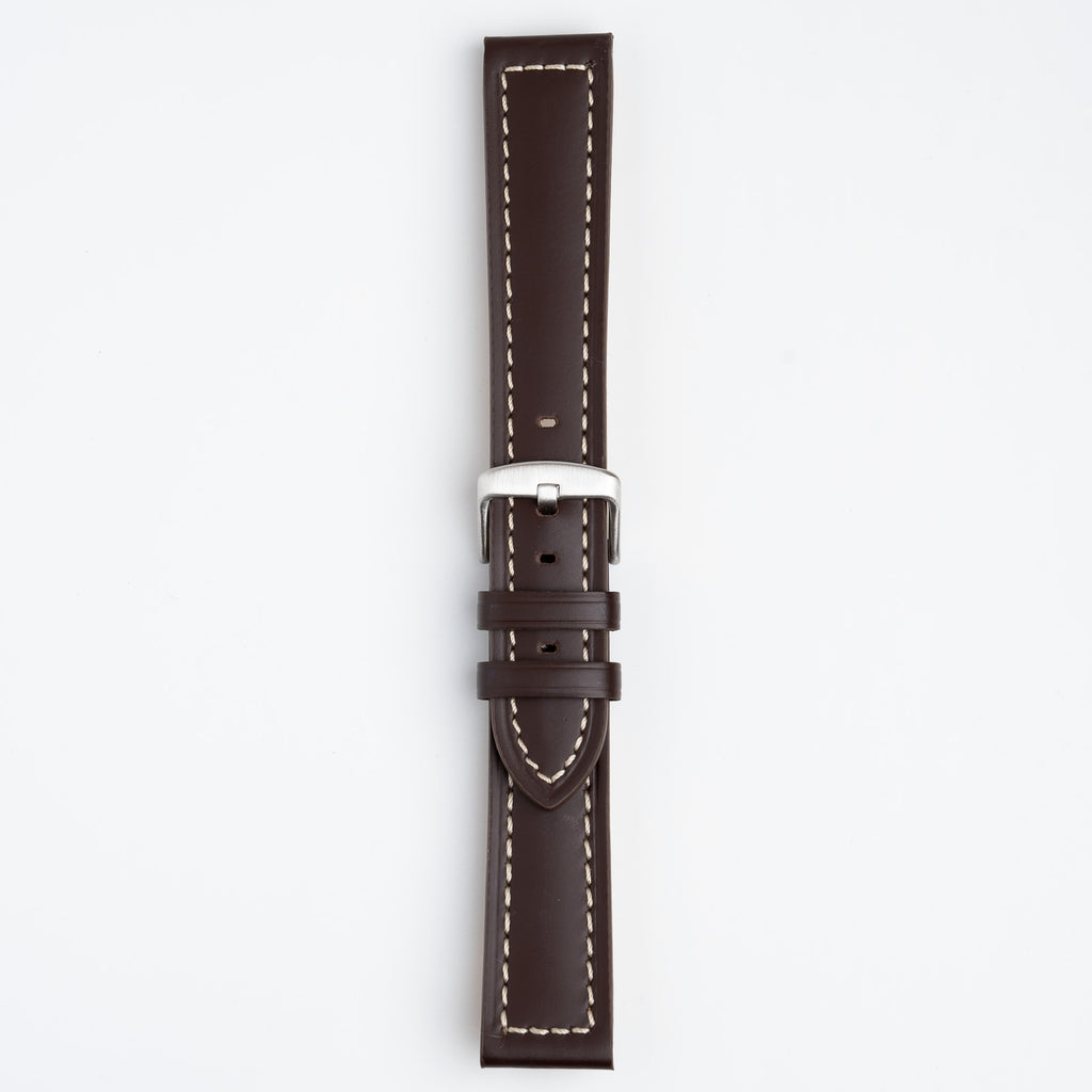 Windsor Bold Dark Brown Watch Strap, buckled up, front view