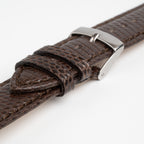 Autentico Lizard Brown Watch Strap, close-up of the buckle and keepers