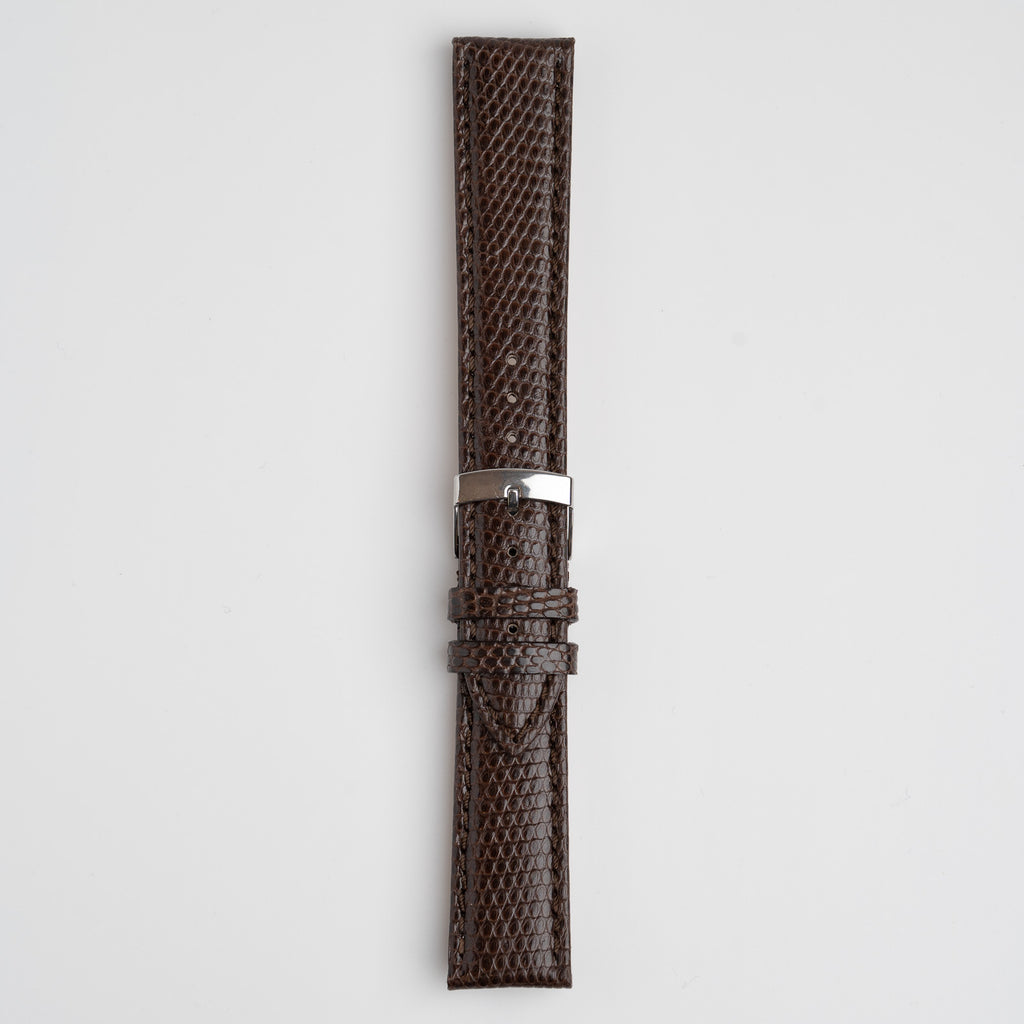 Autentico Lizard Brown Watch Strap, buckled up, front view