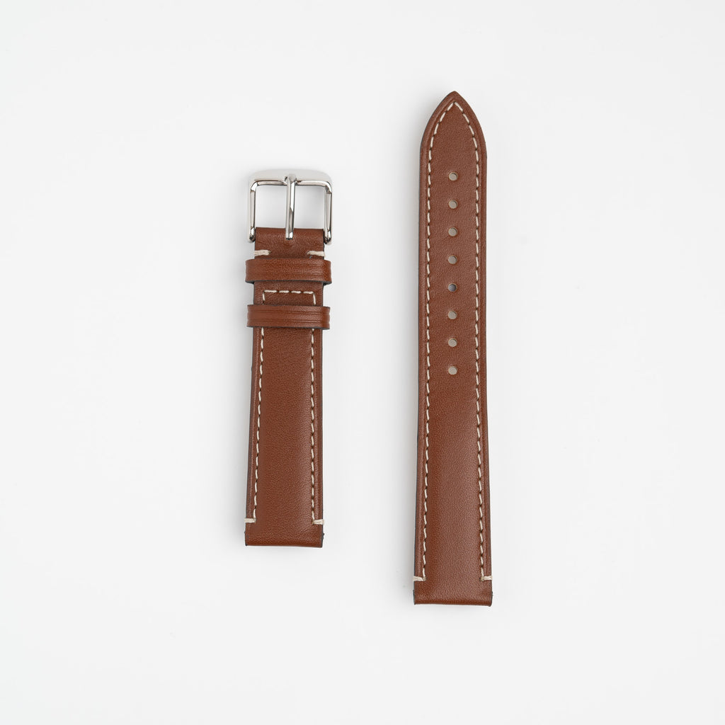 Handmade Contrast Brown Watch Strap, both pieces laid flat