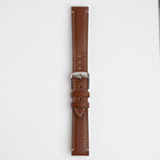 Handmade Contrast Brown Watch Strap, buckled up, front view