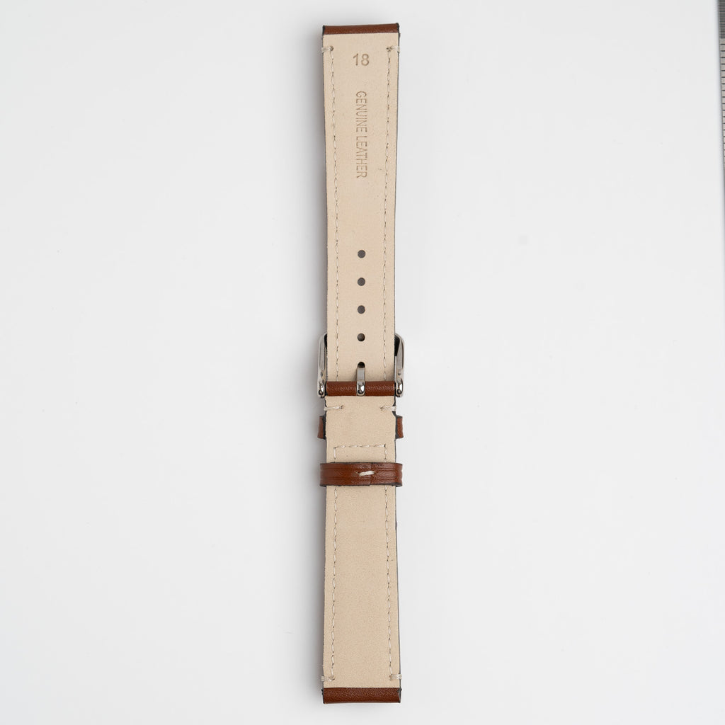 Handmade Contrast Brown Watch Strap, underside showing the lining