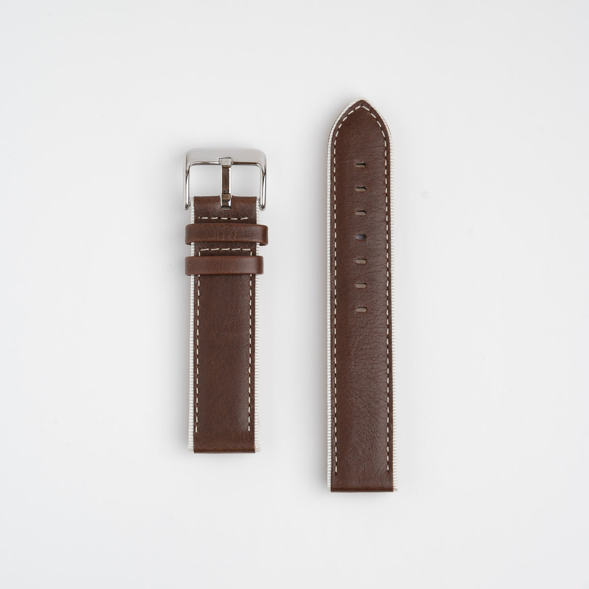 Brown Mayfair Nylon Edge watch strap, laid flat with its buckle