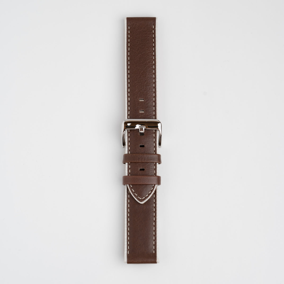 Brown Mayfair Nylon Edge watch strap, buckled, front view