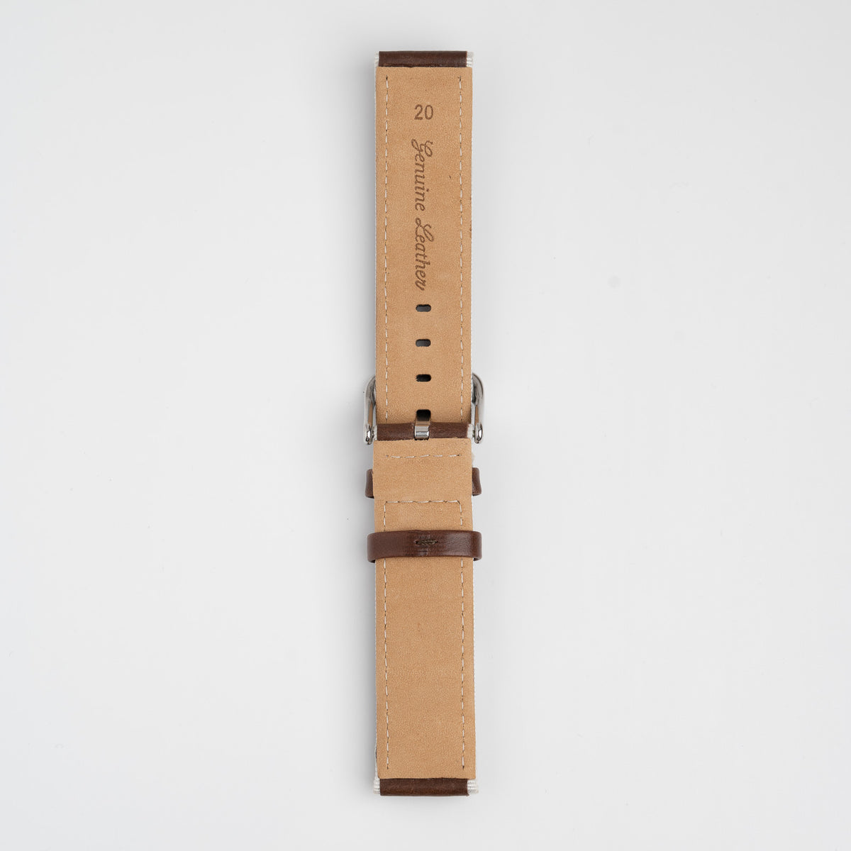 Brown Mayfair Nylon Edge watch strap, buckled, back view