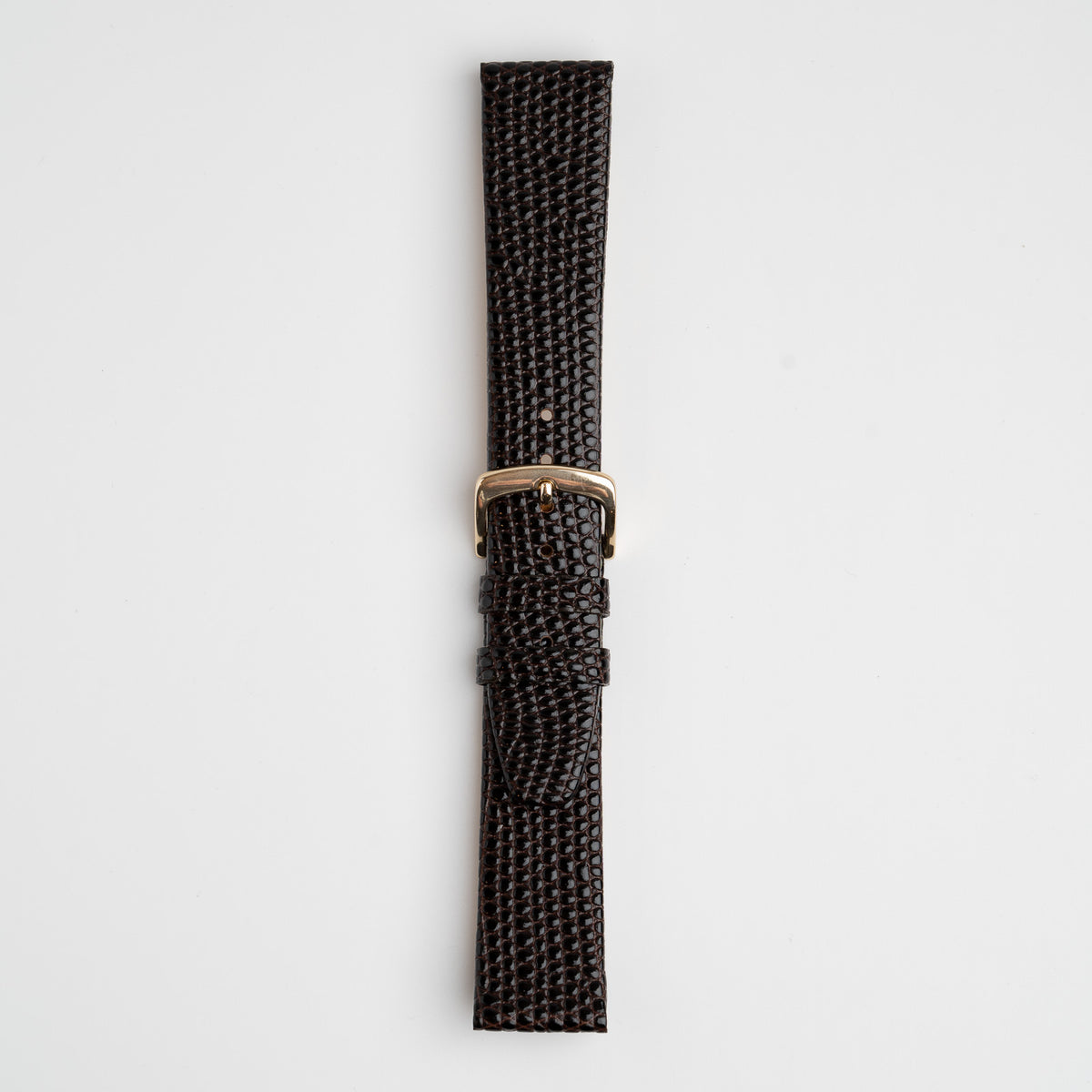 Brown Mayfair Lizard XL watch strap, buckled, front view
