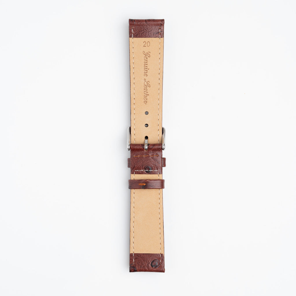 Sandbanks Ostrich Brown Watch Strap, underside showing the lining