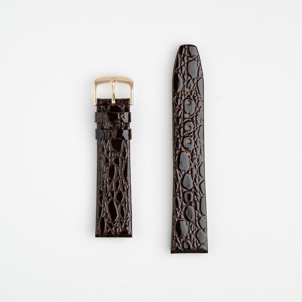 Patent Crocodile Brown Watch Strap, both pieces laid flat