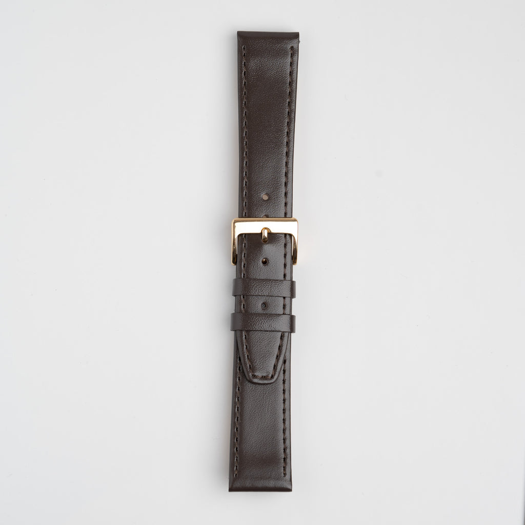 Brown Mayfair Subtle XL watch strap, buckled, front view