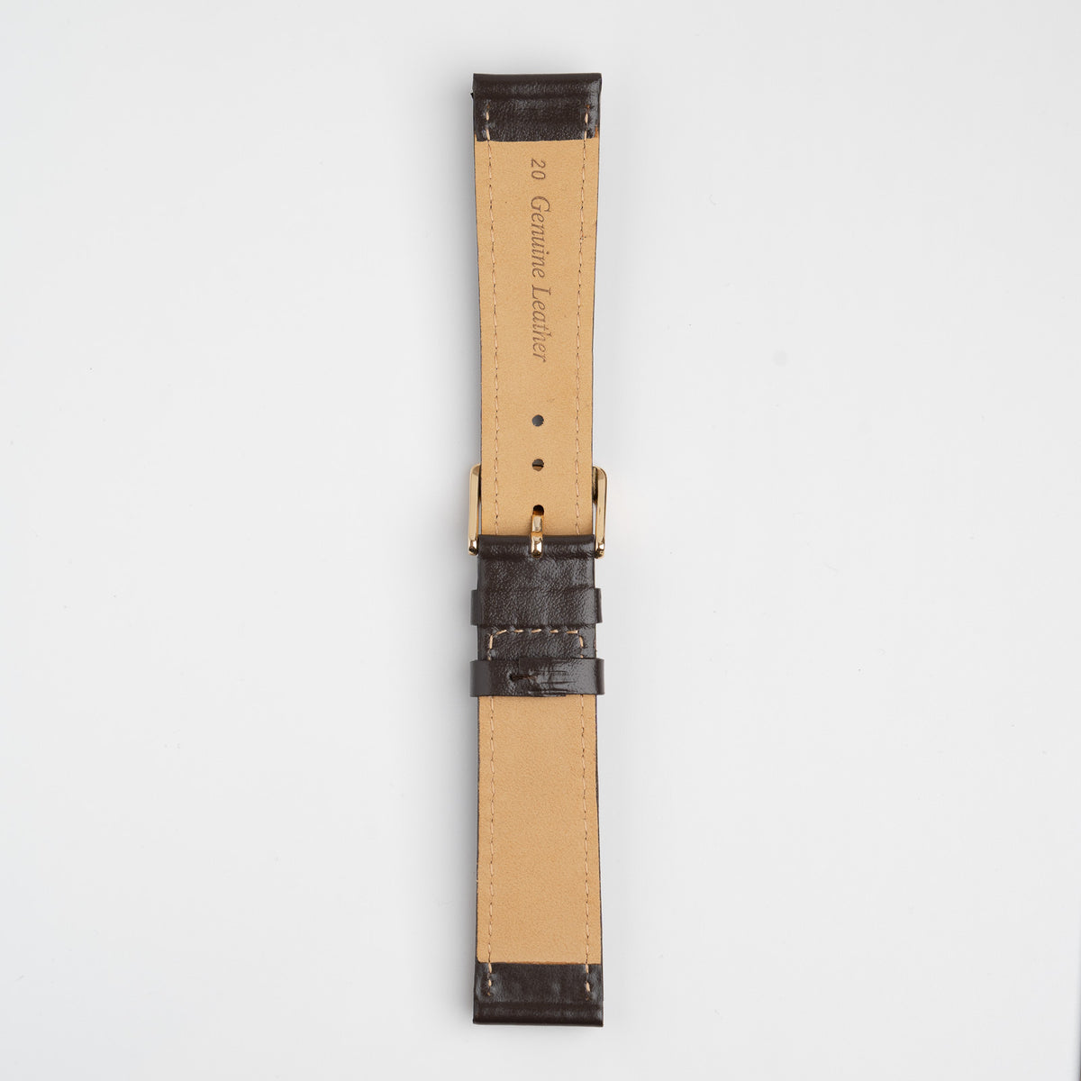 Brown Mayfair Subtle watch strap, buckled, back view