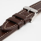 Raised Edge Oil Leather Brown Watch Strap, close-up of the buckle and keepers