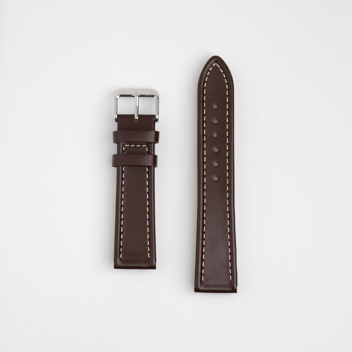Raised Edge Oil Leather Brown Watch Strap
