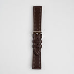 Raised Edge Oil Leather Brown Watch Strap, buckled up, front view