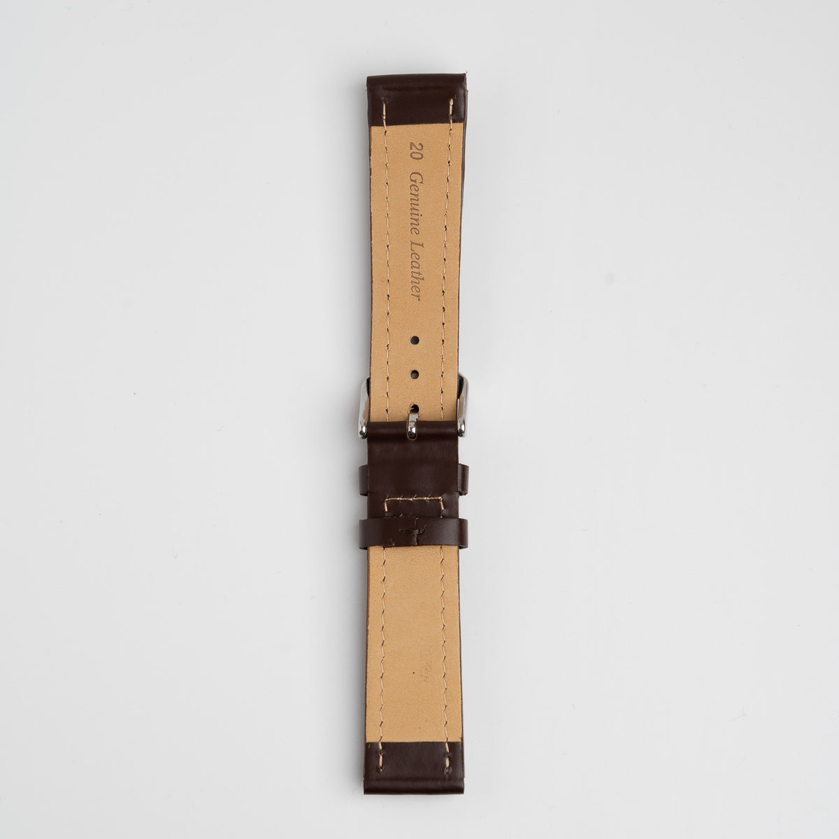 Raised Edge Oil Leather Brown Watch Strap, underside showing the lining