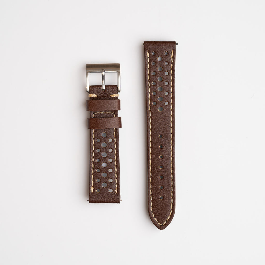 Silverstone Driver Brown Watch Strap, both pieces laid flat