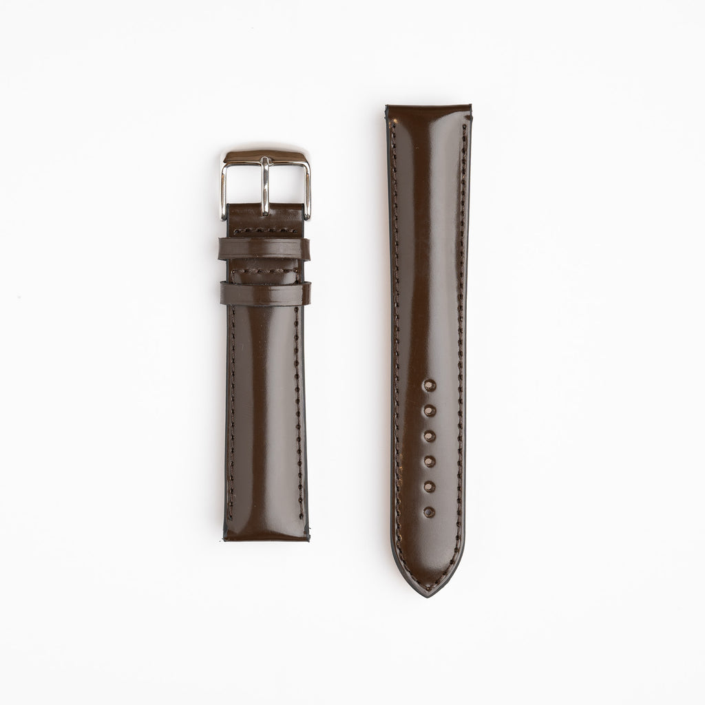 Henley Superior Gloss Brown Watch Strap, both pieces laid flat