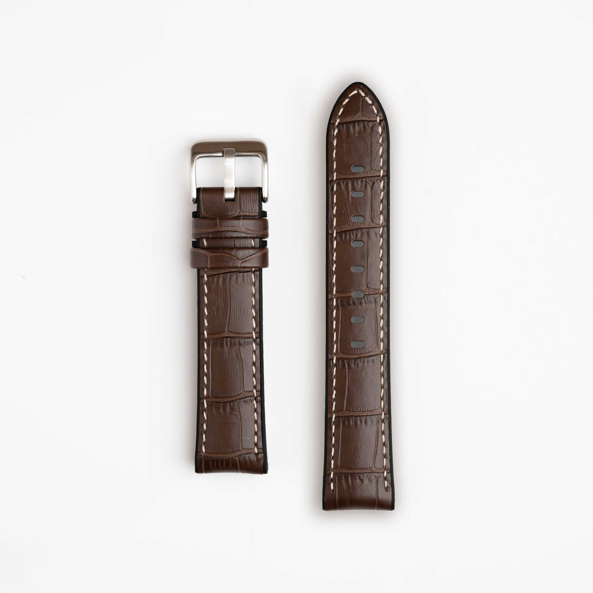 Brown Mayfair Active watch strap, laid flat with its buckle