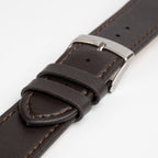 Brown Mayfair Subtle Quick Release watch strap, close-up of the buckle and keepers