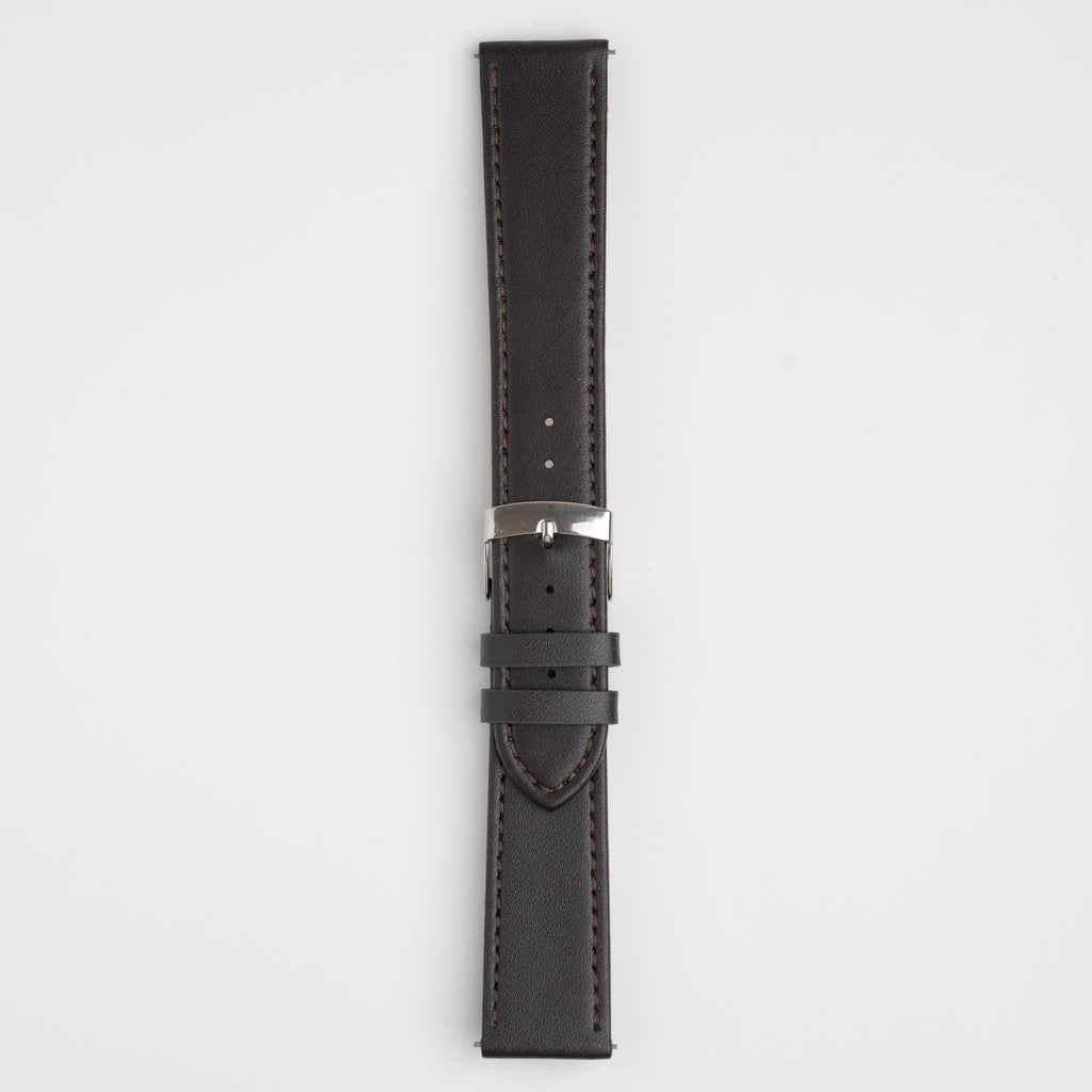 Brown Mayfair Subtle Quick Release watch strap, buckled, front view