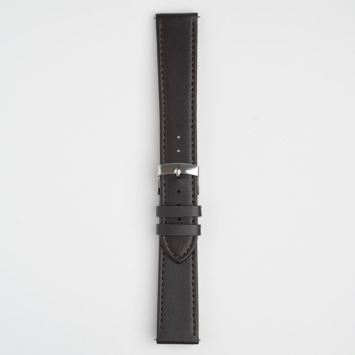 Brown Mayfair Subtle Quick Release watch strap, buckled, front view