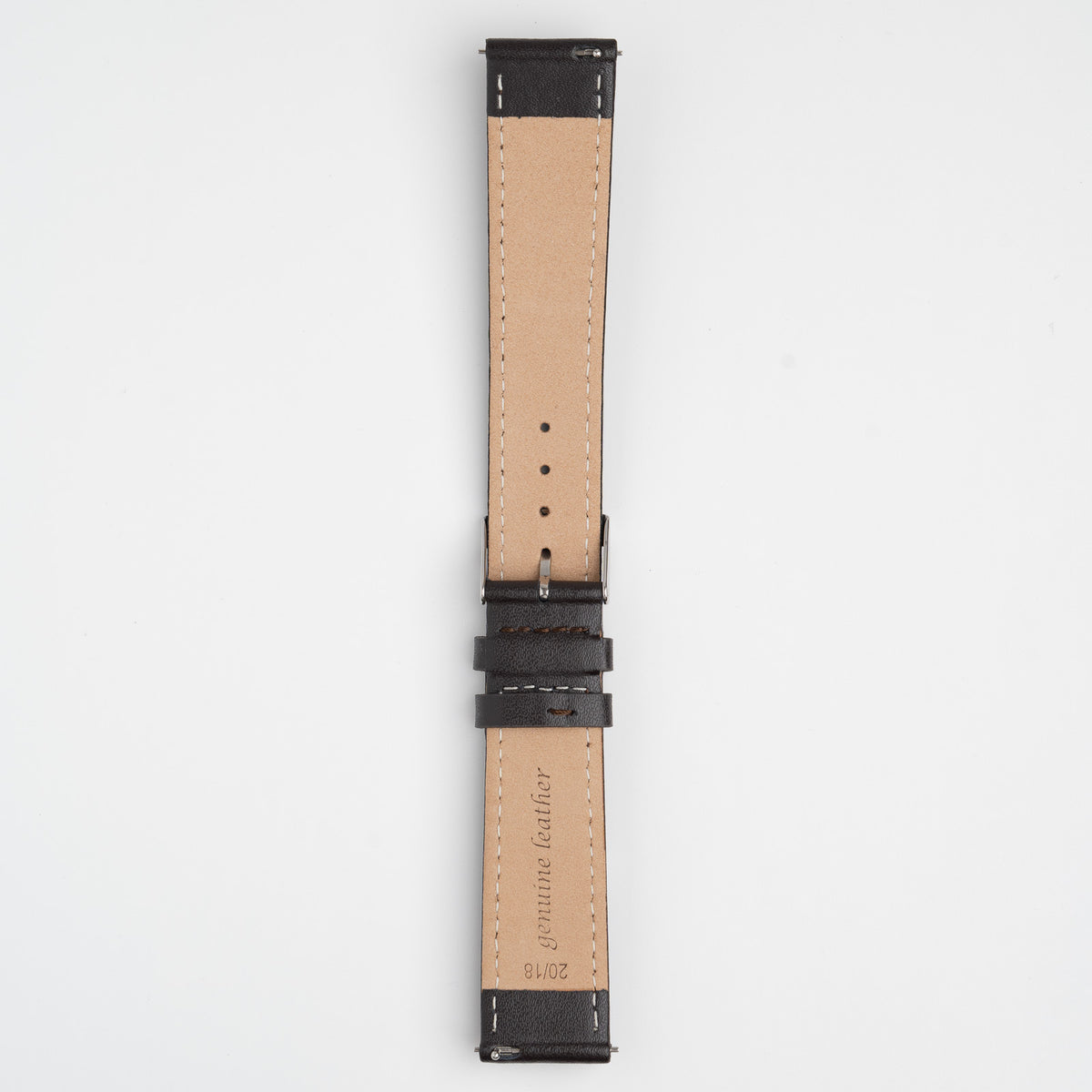 Brown Mayfair Subtle Quick Release watch strap, buckled, back view