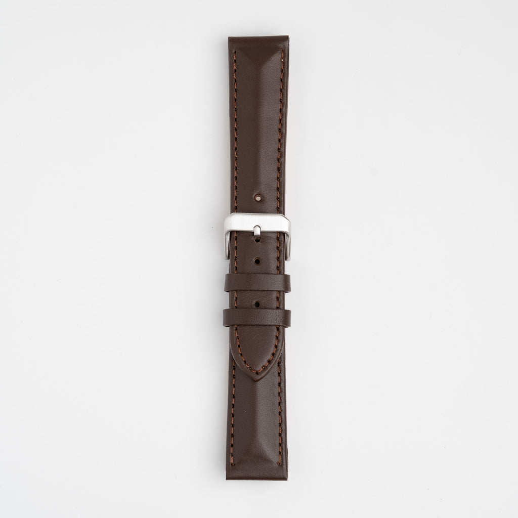 Triangular Padded Brown Watch Strap, buckled up, front view