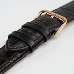 Alligator Value Padded Brown Watch Strap, close-up of the buckle and keepers