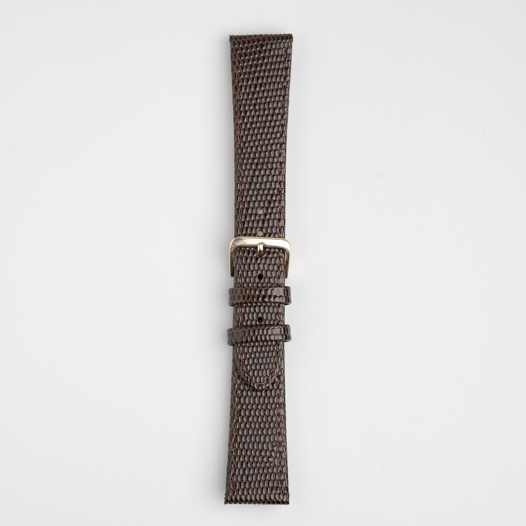 Lizard Value Brown Watch Strap, buckled up, front view